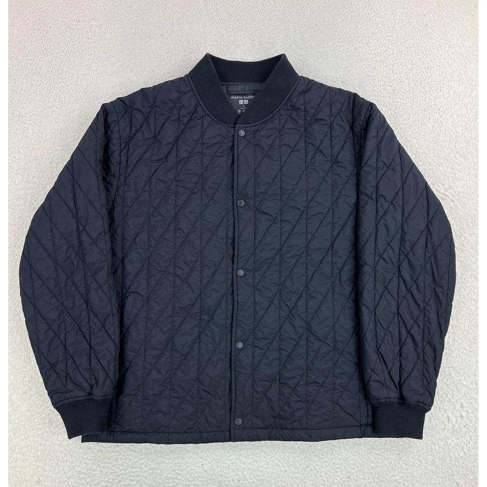 Uniqlo HeatTech Jacket Mens XL Black Warm Padded Quilted Snap Bomber